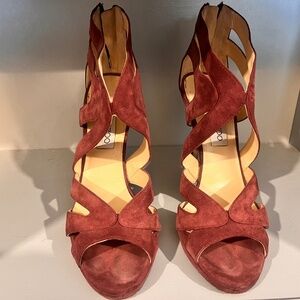 Jimmy Choo Size 39 suede tourmaline platform sandal retail $995